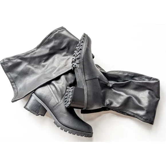 Over The Knee OTK Black Pleather Vegan Faux Leather Boots Lulu's - Picture 1 of 3